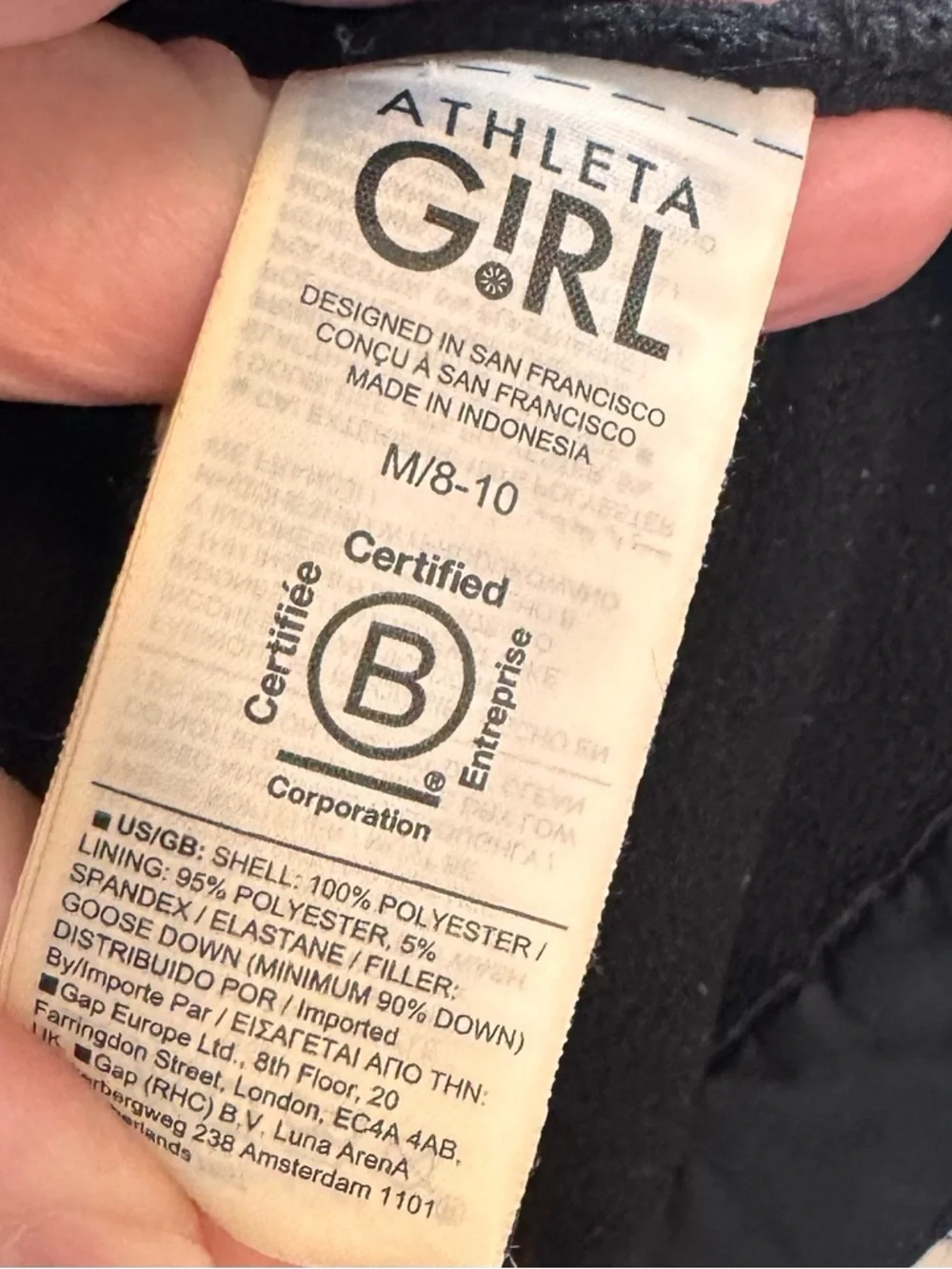 Athleta Girl Down Puffer Jacket Black – Size M (8–10)
